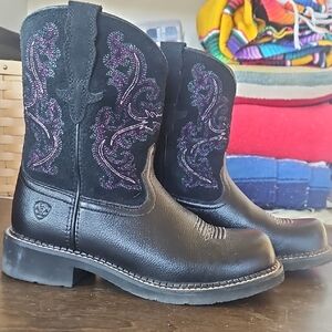 Ariat Black Boots with Purple Stitching